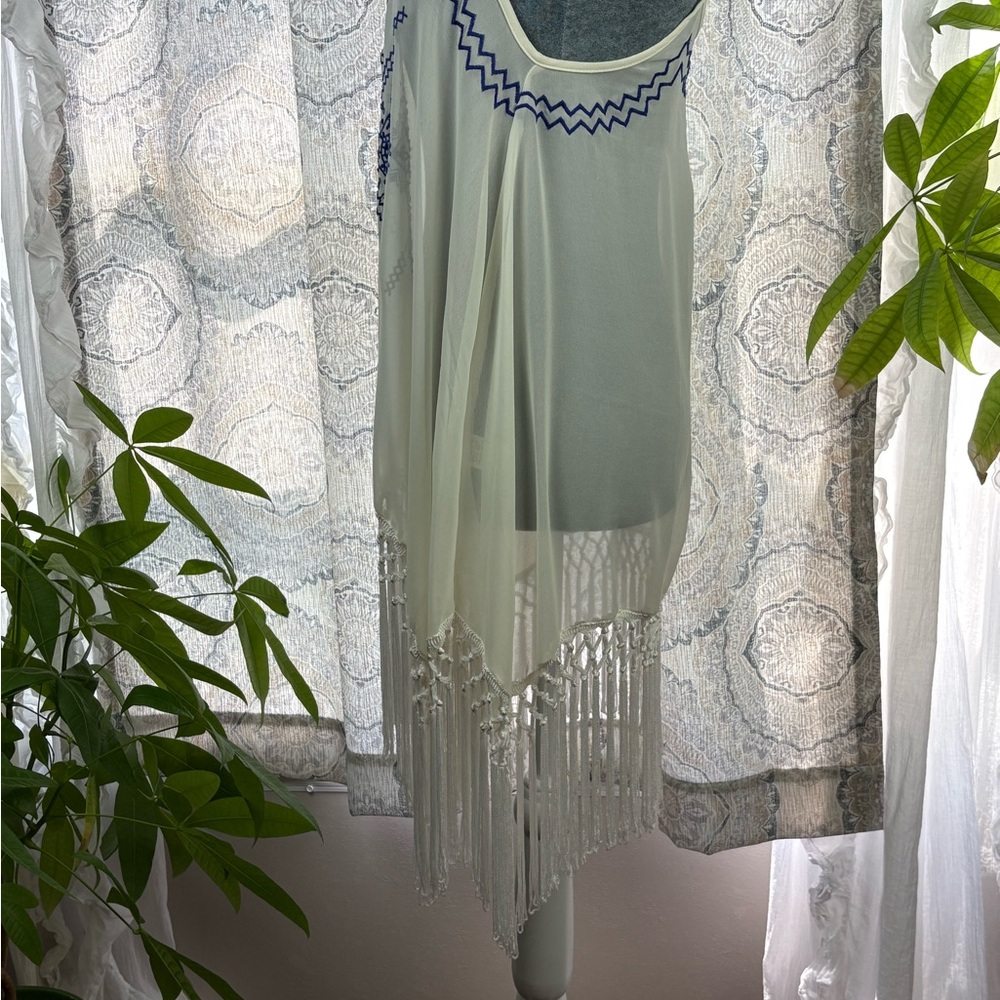 Umgee Cream and Blue Zigzag Sheer Dress - Picture 2 of 9